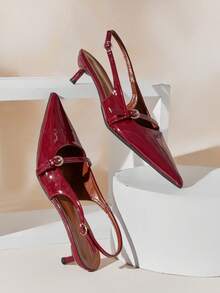 SHUZIA Zapatos de tacón con punta fina, elegantes y de moda con correa hebilla en la parte trasera para mujeres - Burdeos - Ver 9