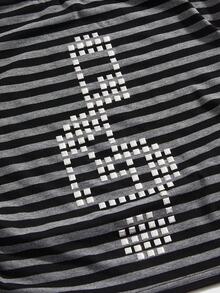 ROMWE Y2K Sexy Draped Neck Loose Studded Music Note Design Long Sleeve Striped T-Shirt For Women (2-Way Wear, Can Be Worn Cowl Neck) - Black - View 4