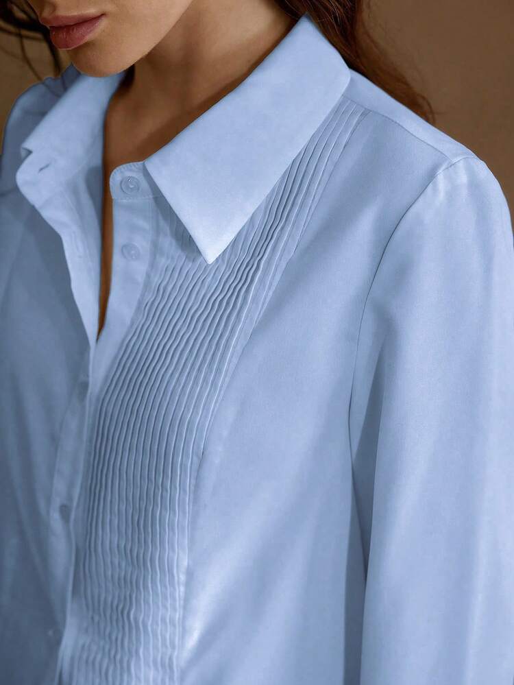 WOMEN'S SOLID COLOR PINTUCKS ELEGANT COMMUTER VERSATILE BLOUSE, SPRING/AUTUMN