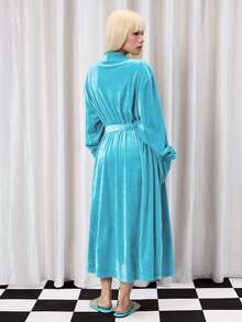 Y2Kool BiGraphic Turquoise & Mint Blue Reversible Flannel Y2K Girly Casual Loose Robe For Women, Suitable For Home Wear, Autumn/Winter, New Year - Mint Blue - View 2