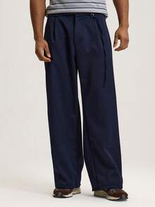 Musero Loose Fit Tailored Smart Style Rope Style Belt Detailing Trouser Pants Autumn Winter Essentials Smartwear - Navy Blue - View 2