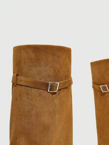 Daringsoles Giày bốt cao gót đến đầu gối dành cho nữ, mũi nhọn, thiết kế khóa cài, thời trang hàng ngày, đa năng. - màu nâu - Xem 3