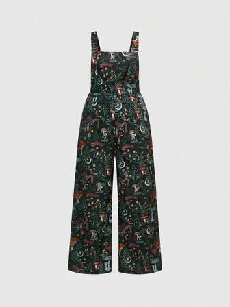 Fairycore Tuta casual versatile da donna taglie forti in stile retrò Mori con motivo a fungo