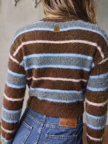 Aralina Vintage Stripe Fuzzy Knit Button Down Long Sleeve Cozy Winter For Women Cardigan - Multicolor - View 2