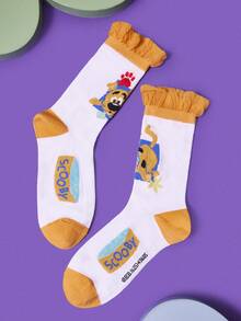 SCOOBY-DOO X SHEIN 1 Đôi tất cổ cao màu trơn họa tiết chú chó hoạt hình dễ thương dành cho nữ - Nhiều màu - Xem 4