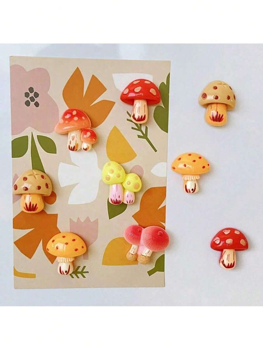 9Pcs Cute Mushroom Fridge Magnet Set, Creative Decorative Magnets For Kitchen, Office Whiteboard, Locker, Dishwasher, Perfect For Home Personalization And Valentine's Day Gift - Multicolor - View 1