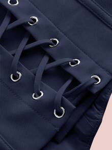 Anewsta Elegant Beaded Decor Bandeau Bodycon Crop Top, Stylish & Chic, Suitable For New Year, Christmas, Going Out, Winter - Navy Blue - View 7