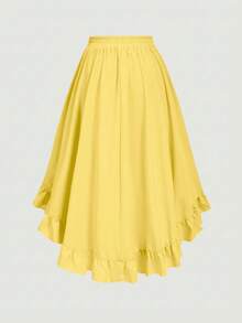 SHEIN MOD Große Größen Damen Schwarzer Rüschen-Saum Rock, Vintage Schwarzer Lagen-Rock - Gelb - Übersicht 2