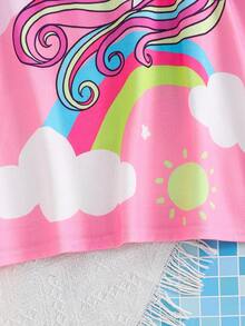 Emery Rose Kids Emery Rose Kids Young Girl Cute Casual Pink Cartoon Pattern Hooded Loose Swim Cover-Up - Pink - View 8