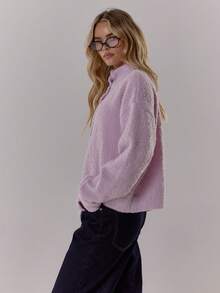 MUSERA 高领蓬松针织长袖开衫，优雅可爱性感街头风，适合夜间外出、冬季晚宴派对等场合。 - 紫丁香色 - 查看 4