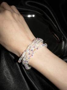 Y2Kool Set de 4 pulseras elásticas con cuentas de cristal facetadas de colores, pulseras elegantes para mujer, regalo perfecto - Vistoso - Ver 3