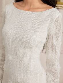 Modelyn Đầm midi dài tay cổ thuyền, chất liệu jacquard, thanh lịch, thắt eo, dành cho nữ, thích hợp cho các bữa tiệc và sự kiện. - trắng - Xem 7