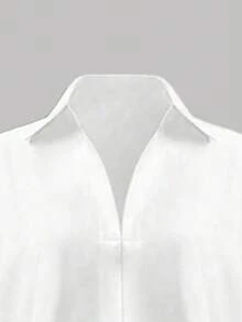 Airaco Plus Size Women Casual Solid Color Minimalist Long Sleeve Bodysuit - Multicolor - View 3