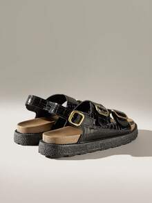 Solecia Women's Buckle Design Casual Everyday Versatile Sandals - Black - View 4