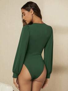 BizChic Bộ áo liền thân tay dài cổ chữ V sâu, xếp ly eo, kiểu dáng mới mùa Xuân/Hè, đa năng, phù hợp cho công sở, các sự kiện xã hội, lễ Phục sinh, ngày Thánh Patrick. - màu xanh lá - Xem 3