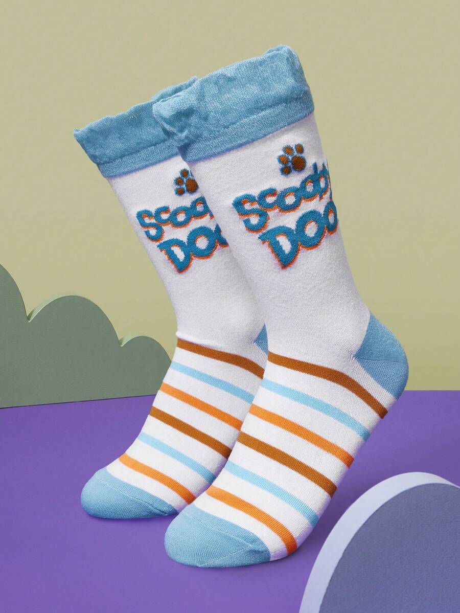 SCOOBY-DOO X SHEIN 1双女士爪印条纹船袜 - 彩色 - 查看 1