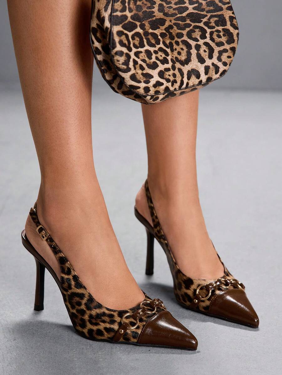 CUCCOO SZL Women's Fashionable Elegant Leopard Print Pointed Toe Pumps, Suitable For Party And Commute - Brown - View 1