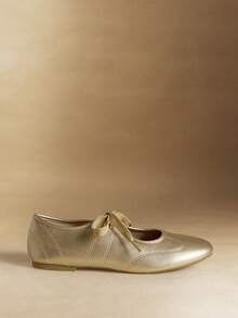 Rosivie 女士休闲百搭通勤简约系带平底鞋 - 金色 - 查看 8