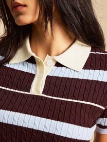 Easelle Áo len nữ dài tay kẻ sọc, lệch vai, thời trang, đa năng. - Nhiều màu - Xem 8