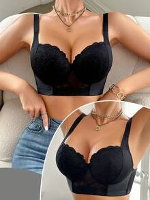 DesireSculpt 3pcs Women's Wireless Lace Patchwork Casual Comfortable Wide Strap Bra Set