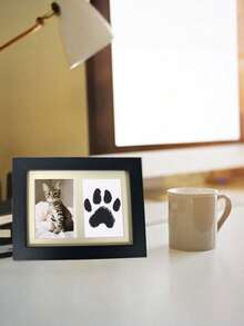 1 Piece Of Pet Claw Print (Black, White, Wood Color) Commemorative Photo Frame For Table Dogs, Cat Footprints Handmade DIY Gifts Free Printing Table Handprint Frame - Multicolor - View 8