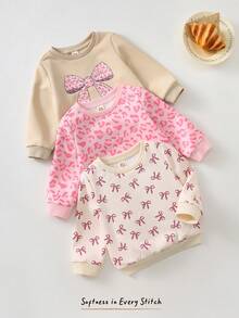 Cozy Pixies 3件套女婴蝴蝶图案针织柔软圆领长袖套头卫衣套装