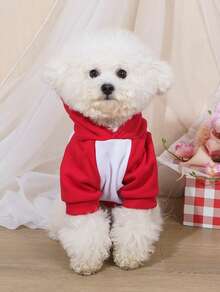 PETSIN 1 pieza Sudadera con capucha con estampado de San Valentín en patchwork, adecuada para gatos y perros, apta para que los perros y gatos la usen al aire libre - Rojo y blanco - Ver 6