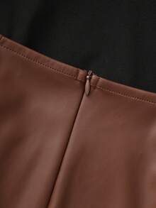 Franclia Fashionable New High-Neck Sleeveless Slim-Fit Vest + Stylish Glossy Leather Irregular Skirt Spring/Summer High-Waisted Slim-Fit Bodycon Sexy Pleated Women's Two-Piece Set, Women's Two-Piece Set, Women's Summer Set, Summer Outfit, Women's Casual Outfit Set, Women's Elegant Set, Women's Sleeveless Top Set, Women's Bodycon Skirt Setgraduation Season Attire, Fashionable Casual Commuter Wear, Business Office Wear, Versatile And Stylish Everyday Casual Wear, Urban Teacher's Professional Attire - Brown - View 8