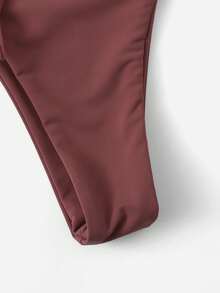 SHEIN Swim Áo tắm liền thân mùa hè màu nâu, buộc dây phía sau, khoét sâu, thích hợp cho nữ. - Rỉ Nâu - Xem 4