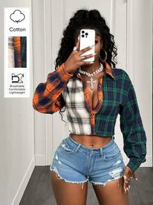 BamGleam Women's Casual Multi-Color Plaid Front Button Long Sleeve Shirt, Autumn,Winter ;Winter Clothes For Women , Winter ,