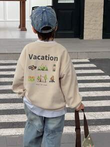 DAZY Young Boys' Casual Loose Fit Graphic Print Fleece Sweatshirt, Autumn,Winter - Khaki - View 1