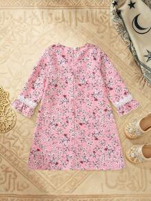SHEIN Gaun Anak Perempuan Gaya Prancis Klasik dengan Hiasan Renda Bunga, Lengan Panjang, Musim Semi/Panas - Berwarna merah muda - View 4