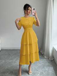 Elenzga Women's Minimalist Solid Color Butterfly Decor Cake Skirt