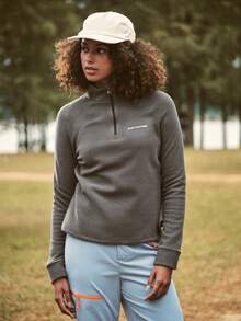 In My Nature Áo khoác nỉ nữ tay dài cổ đứng, khóa kéo nửa thân, phong cách thường ngày, thích hợp mặc ngoài trời. - Xám - Xem 9