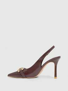 CUCCOO SZL 女士尖头搭扣设计时尚高跟鞋，适合日常通勤 - 棕色 - 查看 5