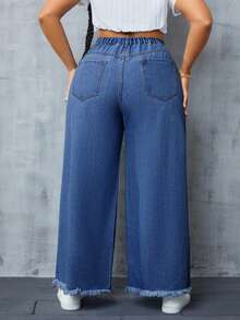 SHEIN SXY Jeans holgados de talla grande con dobladillo deshilachado y bolsillos laterales para uso casual diario - Azul - Ver 2
