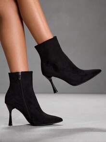 CUCCOO SZL Women's Fashion Versatile Pointed Toe Mid-Calf High Heel Boots - Black - View 1