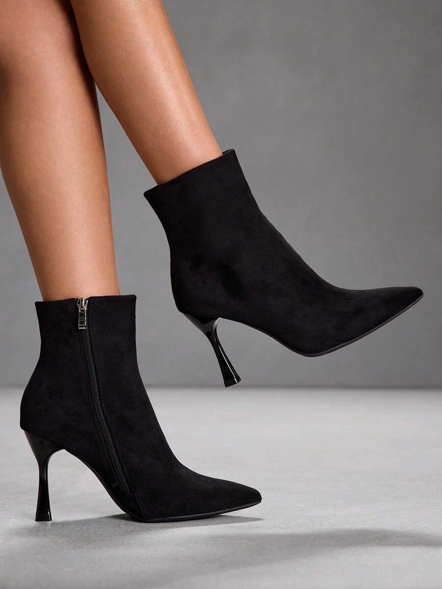 CUCCOO SZL Women's Fashion Versatile Pointed Toe Mid-Calf High Heel Boots - Black - View 1