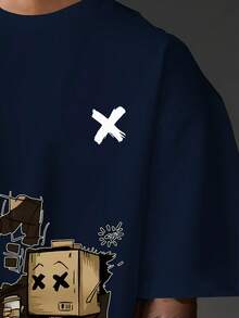 Manfinity Dauomo Men's Casual Printed Round Neck Short Sleeve T-Shirt - Navy Blue - View 4