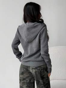 SHEIN 复古休闲星星刺绣舒适百搭灰色长袖卫衣外套，适合青少年女孩秋冬季穿着 - 灰色 - 查看 3