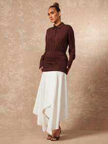 Lumalex Vestido de mujer de manga larga con cuello y bloque de color elegante - Marrón - Ver 6