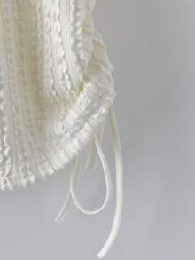 Modelyn Camiseta de manga corta casual de cuello redondo con textura, fruncida y con lazo delantero para vacaciones - Albaricoque - Ver 5