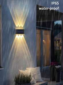 8颗/10颗LED太阳能壁灯，1/2/6个装可选，上下发光设计，适用于装饰房屋外墙、围栏、走廊、露台、楼梯、花园、前院/后院 - 黑色 - 查看 4