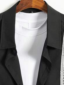 Manfinity Homme Plus Size Men's Summer Casual Patchwork Tape Front Button Short Sleeve Shirt - Black - View 5