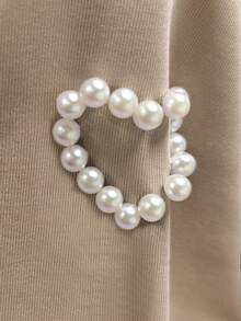 Resyla 女士加大码夏季休闲百搭心形铆钉手工串珠装饰T恤，女式上衣 - 咖啡棕 - 查看 4