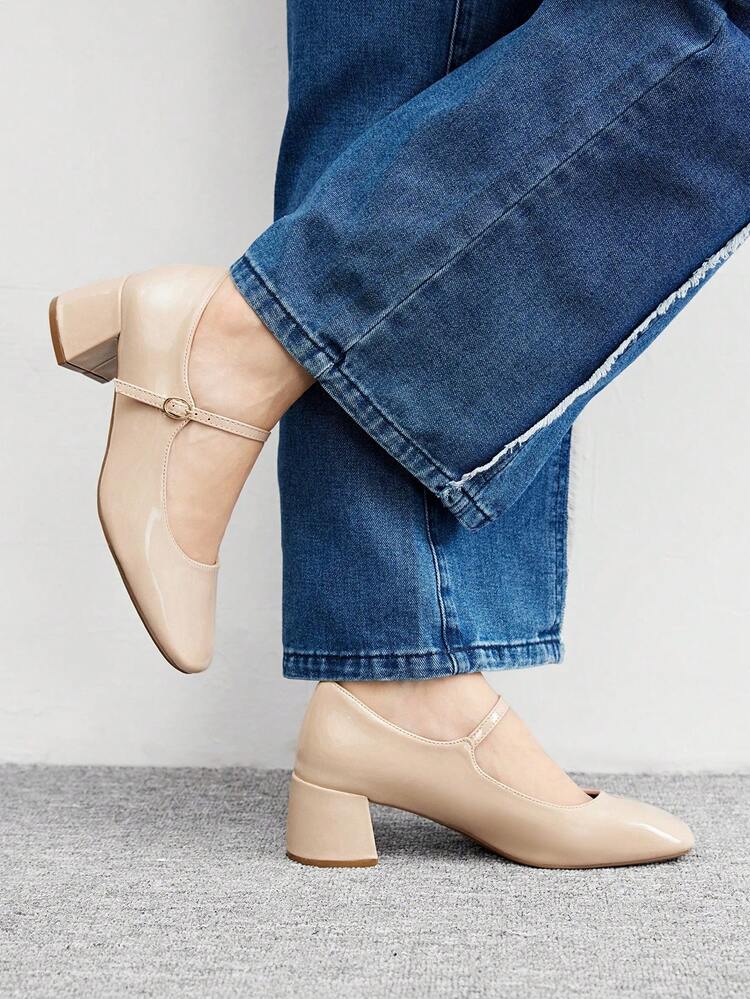 CUCCOO BIZCHIC Women's Square Toe Buckle Design Fashionable High Heels For Daily Wear Valentine's Day