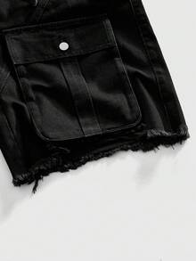 ROMWE MEN Street Life Men's Punk Street Style Distressed Loose Low Waist Cargo Shorts - Black - View 12