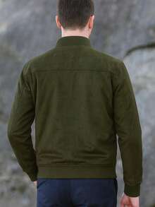 Chaqueta de Gamuza Sintético para Hombres, Afelpada por Dentro, Chamarra Piel Sintética - Verde militar - Ver 2