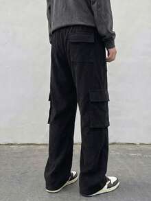 Manfinity Hypemode 男士休闲街头风抽绳口袋裤 - 黑色 - 查看 2