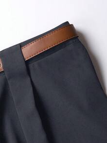 SHEIN PETITE 娇小女性通勤简约百搭可折叠裤 - 深灰色 - 查看 5